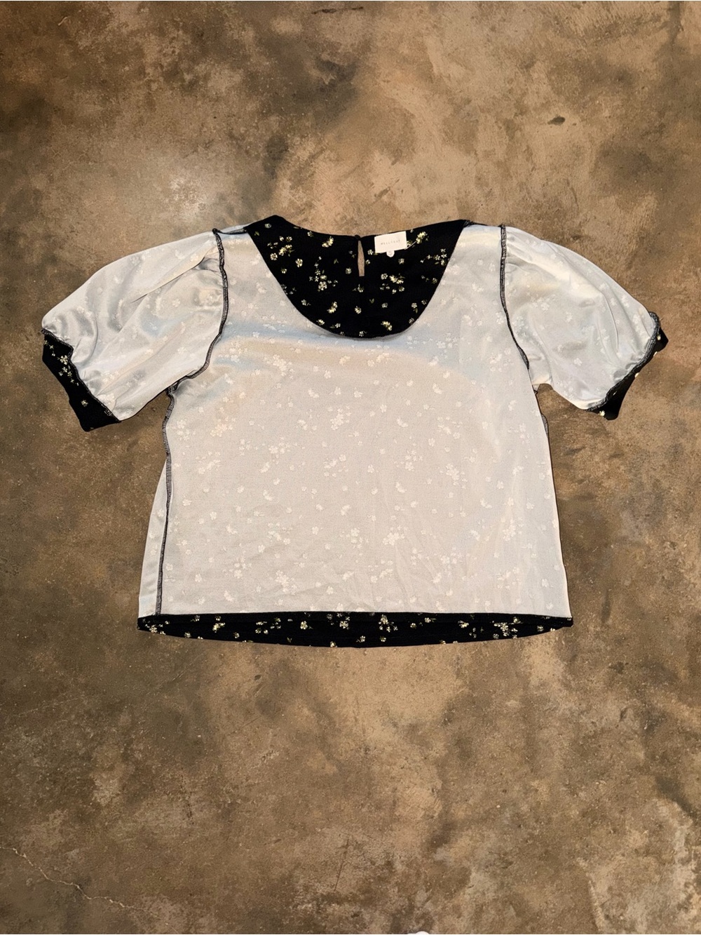 MelloDay Black Floral Puff Sleeve Blouse XL Cottagecore Peasant Top - Picture 7 of 9